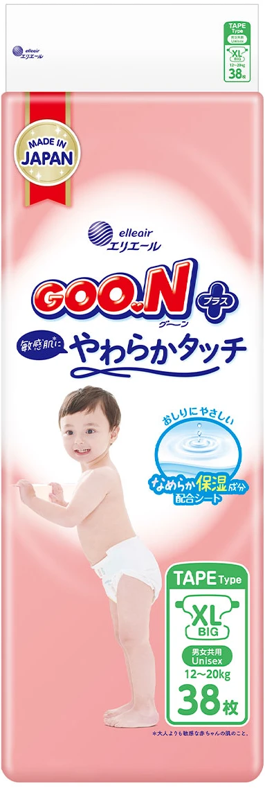 Одноразові підгузки Goo.N Plus 12-20 кг розмір XL, на липучках, унісекс, 38 шт. (21001499)