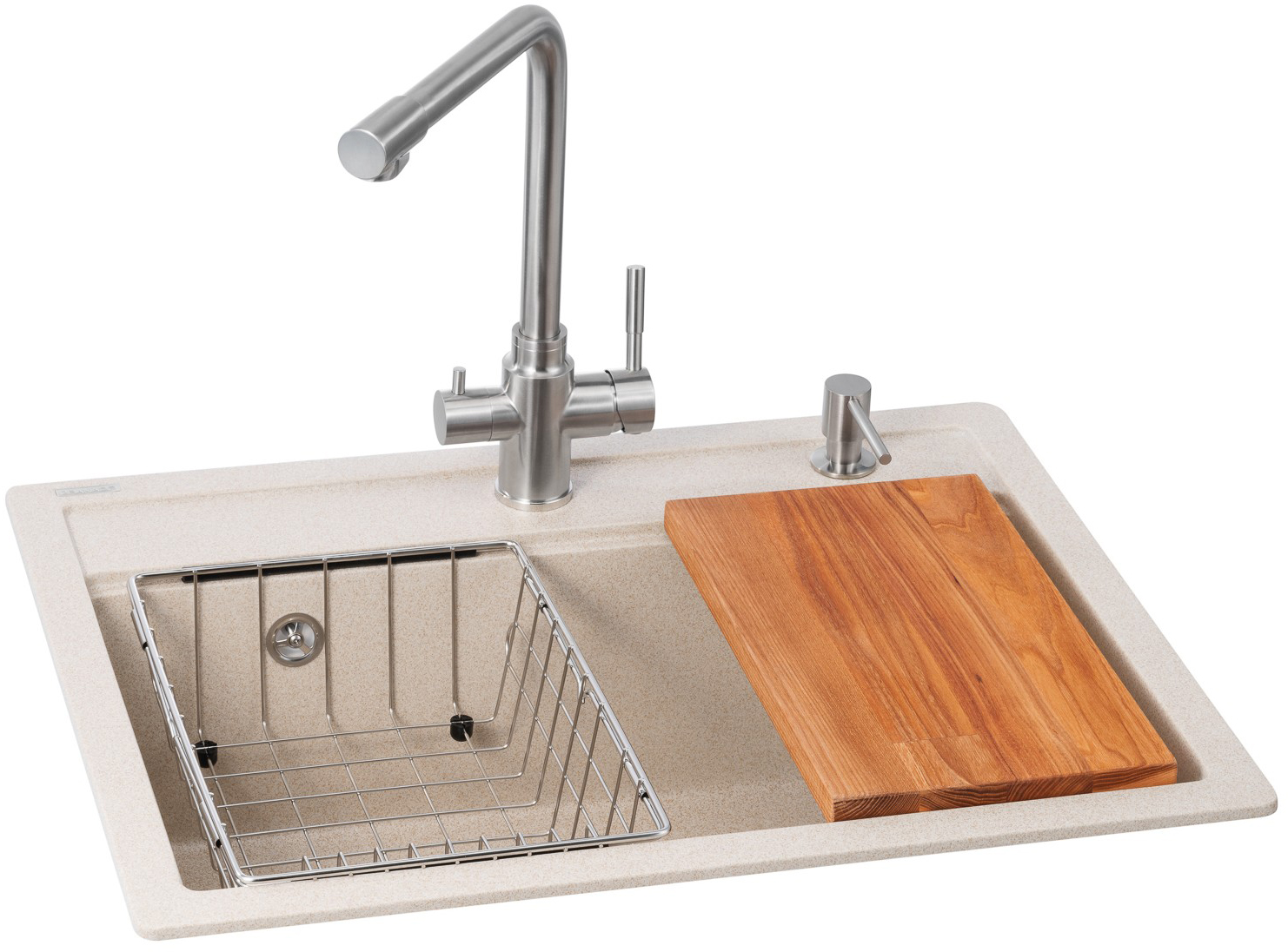 Мойка кухонная+смеситель GRANADO Optimal Artes terra (+ Badalona LUX inox + дозатор Redondo inox + корзина + доска) - Фото 1