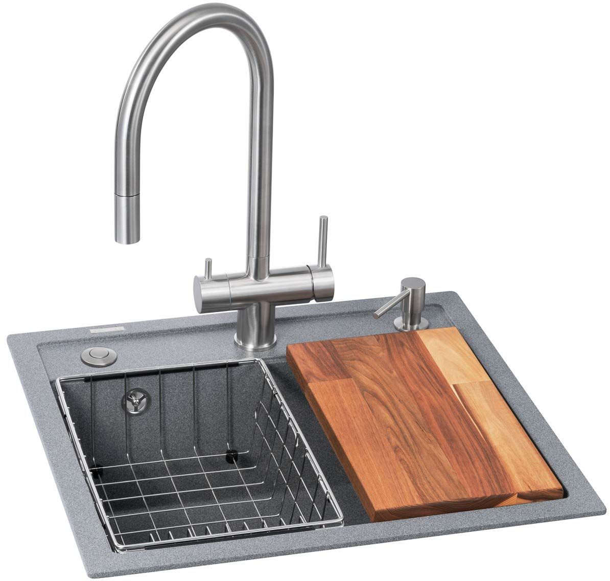 Мойка кухонная+смеситель GRANADO Royal Lerida grafito (+ измельчитель Algar + Ferrol inox + дозатор Redondo inox + корзина + доска) - Фото 1