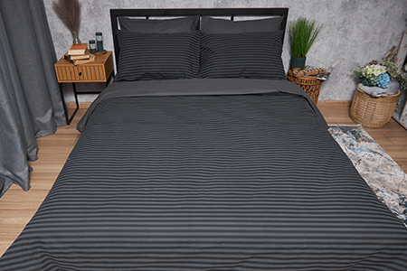 Комплект постельного белья Moon&Star 160х220х2 нав. 2х40х60 Gray Stripe&Black Бязь Gold Люкс (MS-820001075) - Фото 1