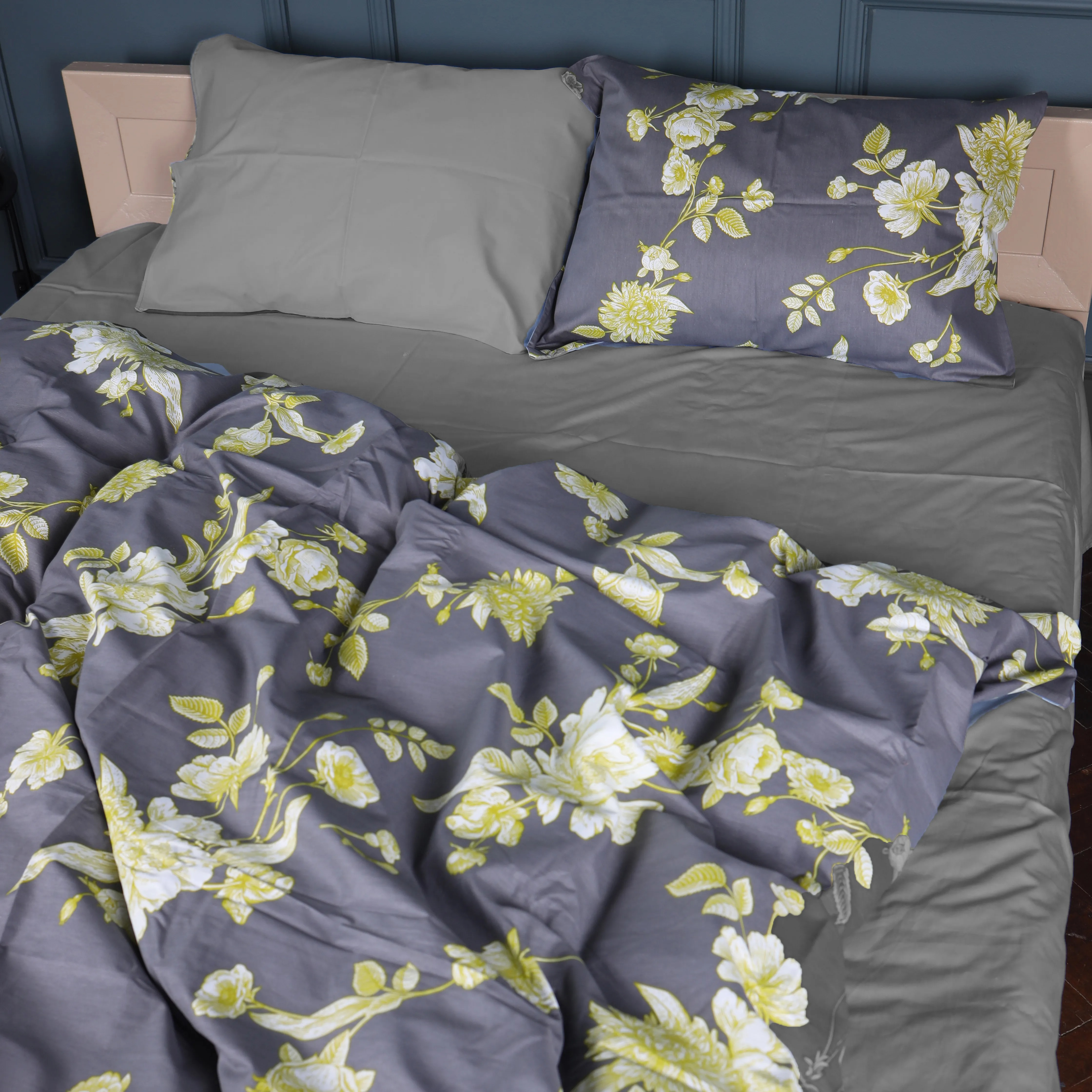 Комплект постільної білизни MirSon 143х210 см 22-1387 Gray Flowers Сатін (2200010473247) - Фото 1