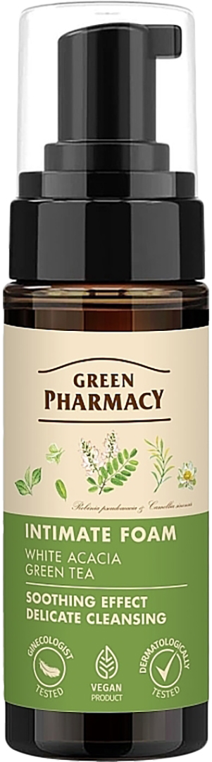 Купити Пінка для інтимної гігієни Green Pharmacy 150 мл акація/чай  (4823015910814) - Фото 1 Пінка для інтимної гігієни Green Pharmacy 150 мл акація/чай  (4823015910814) - Фото 1