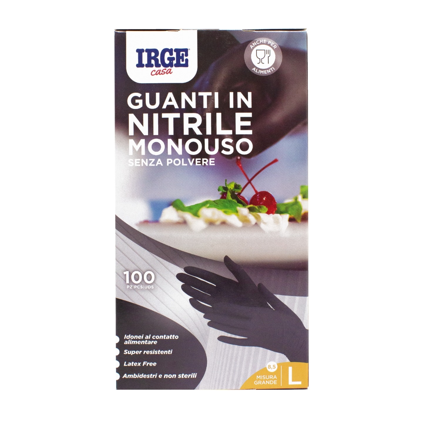 Рукавички нітрілові IRGE чорні розмір L 100 шт. (GUA6244A)