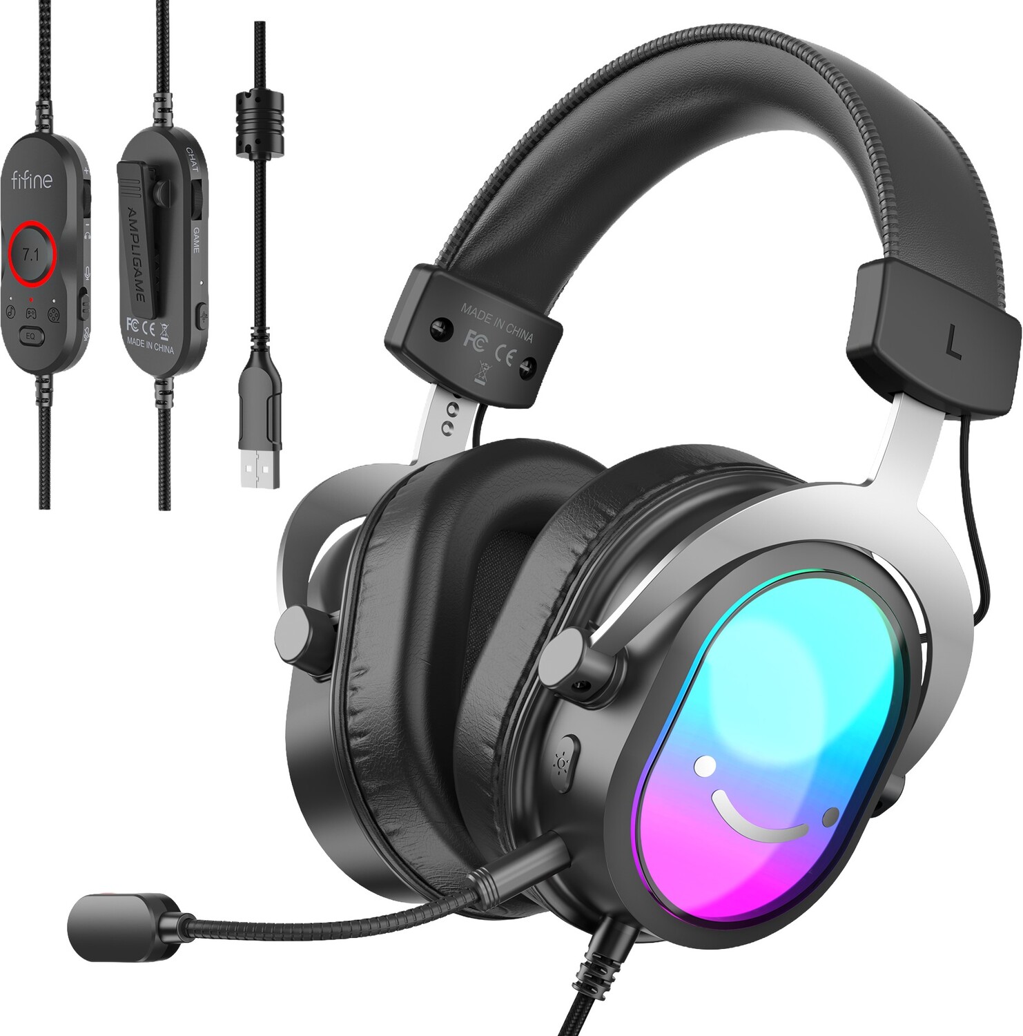 Гарнитура проводная игровая Fifine H16 7.1 Black RGB - Фото 1