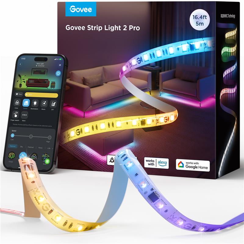 Светодиодная лента Govee H61F5 Strip Light 2 Pro 5m RGBWWIC, WI-FI/Bluetooth White (H61F53D1) - Фото 1