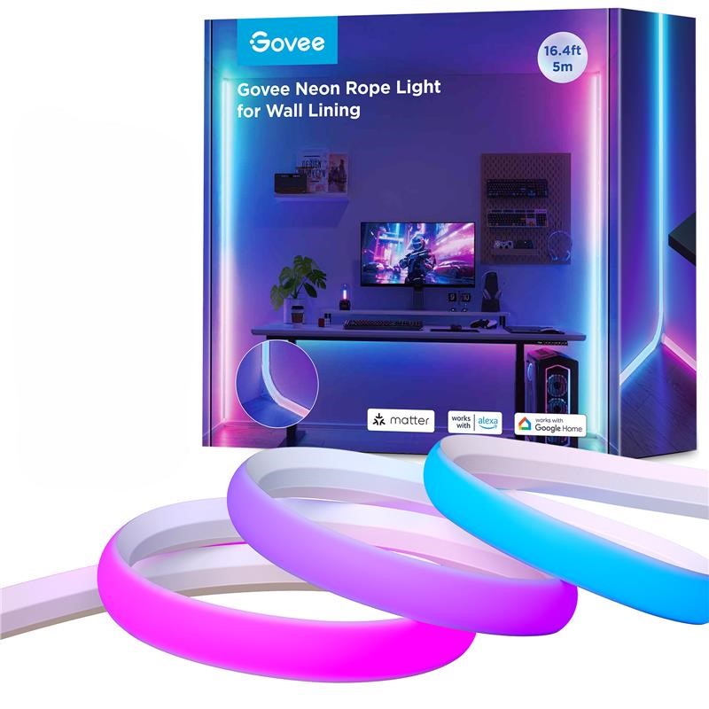 Светодиодная лента Govee H6641 Neon Rope Light for Wall Lining 5m RGBIC, WI-FI/Bluetooth White (H66413D1) - Фото 1