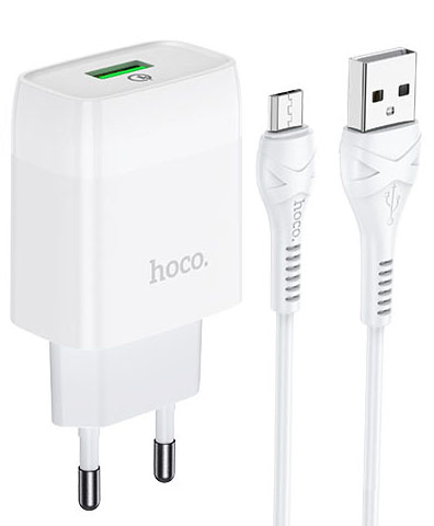 Сетевое зарядное устройство HOCO C72Q QC3.0 charger set(Micro) 18W White (6931474732538) - Фото 1