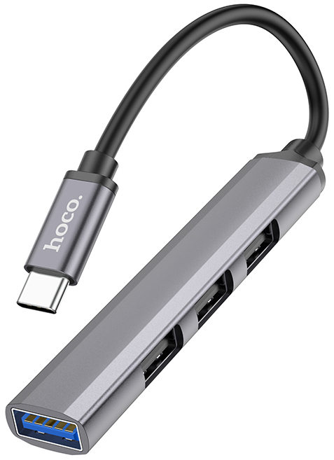 Хаб USB HOCO HB26 4 in 1 adapter Type-C to USB3.0+USB2.0х3 Metal Gray (6931474765482) - Фото 1