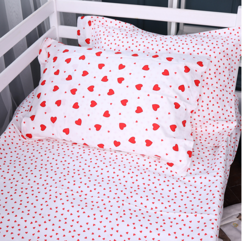 Простынь двуспальная MirSon Poplin Line Kids 01 Little Hearts 180x190 см (2200009710742) - Фото 1