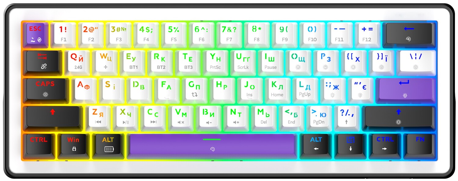 Клавиатура беспроводная игровая Hator Hellyberry HK60 wireless White-Violet (HK60_wireless) - Фото 1