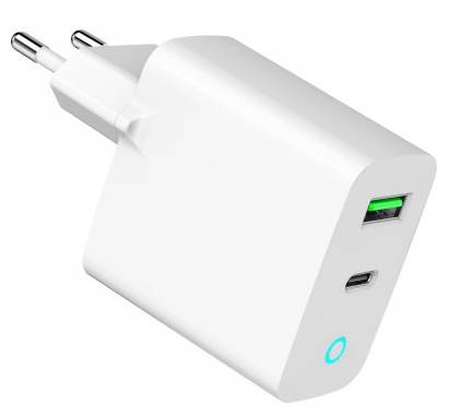 Сетевое зарядное устройство Gembird USB-A + 1 Type-C PD20Вт + QC3.0 18Вт (TA-UC-PDQC20L-W-01) - Фото 1