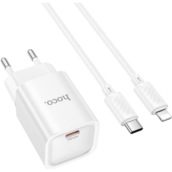 Сетевое зарядное устройство HOCO C148A PD30W charger set (C to iP) (EU) White (6942007630313) - Фото 1