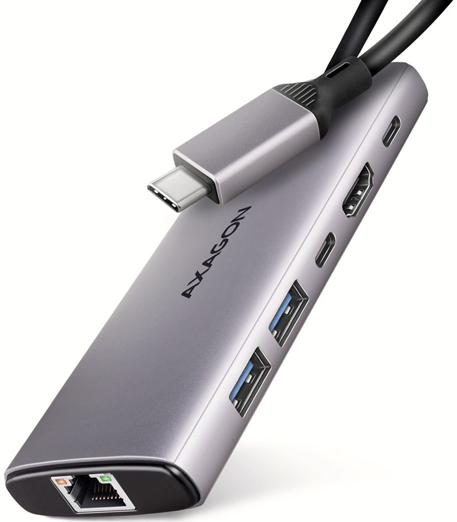 Хаб USB AXAGON USB-C 10Gbps 6in1 Grey (HMC-6G2L) - Фото 1