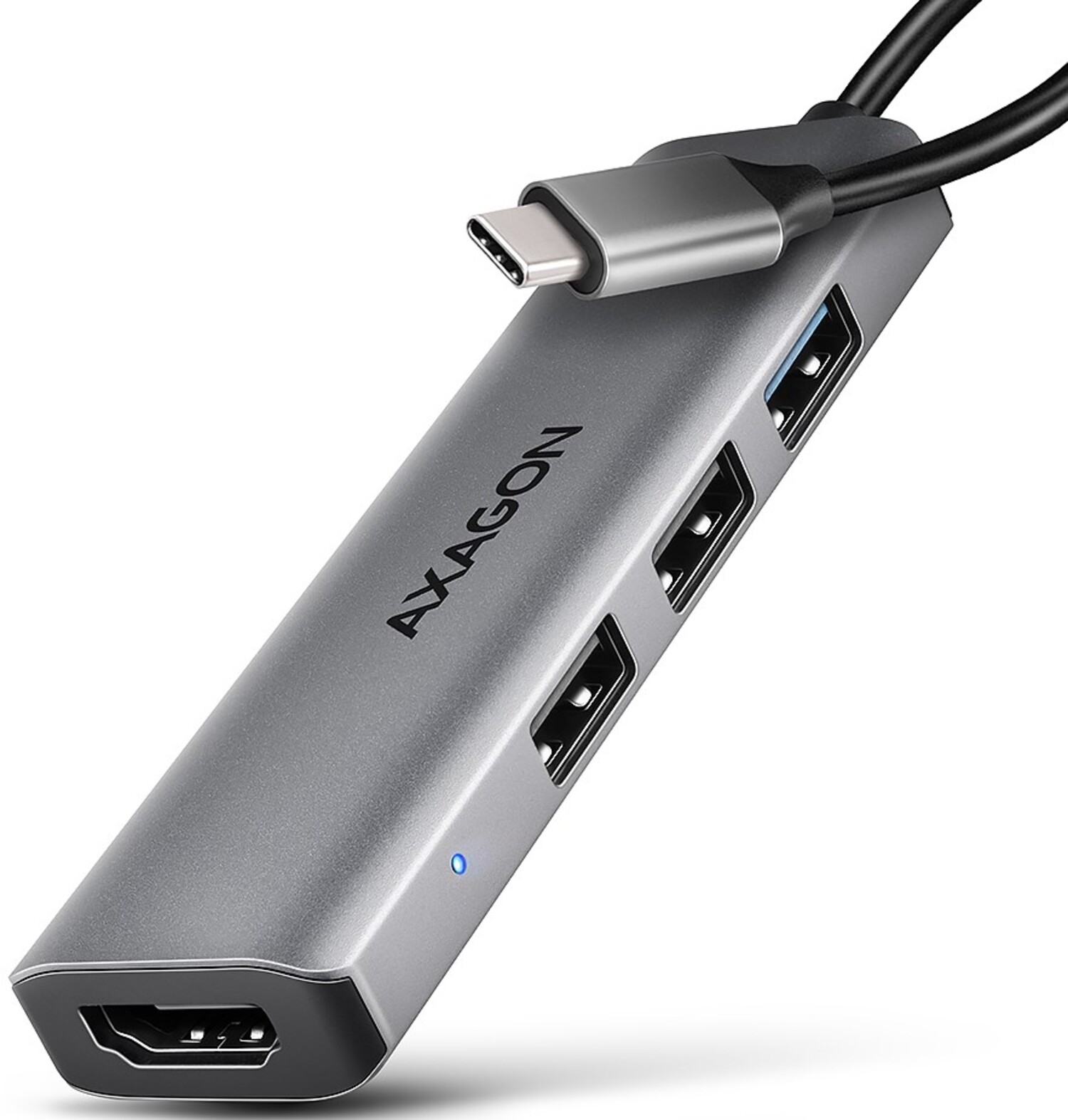 Хаб USB AXAGON USB-C 5Gbps STARTER 4in1 Grey (HMC-H3A) - Фото 1