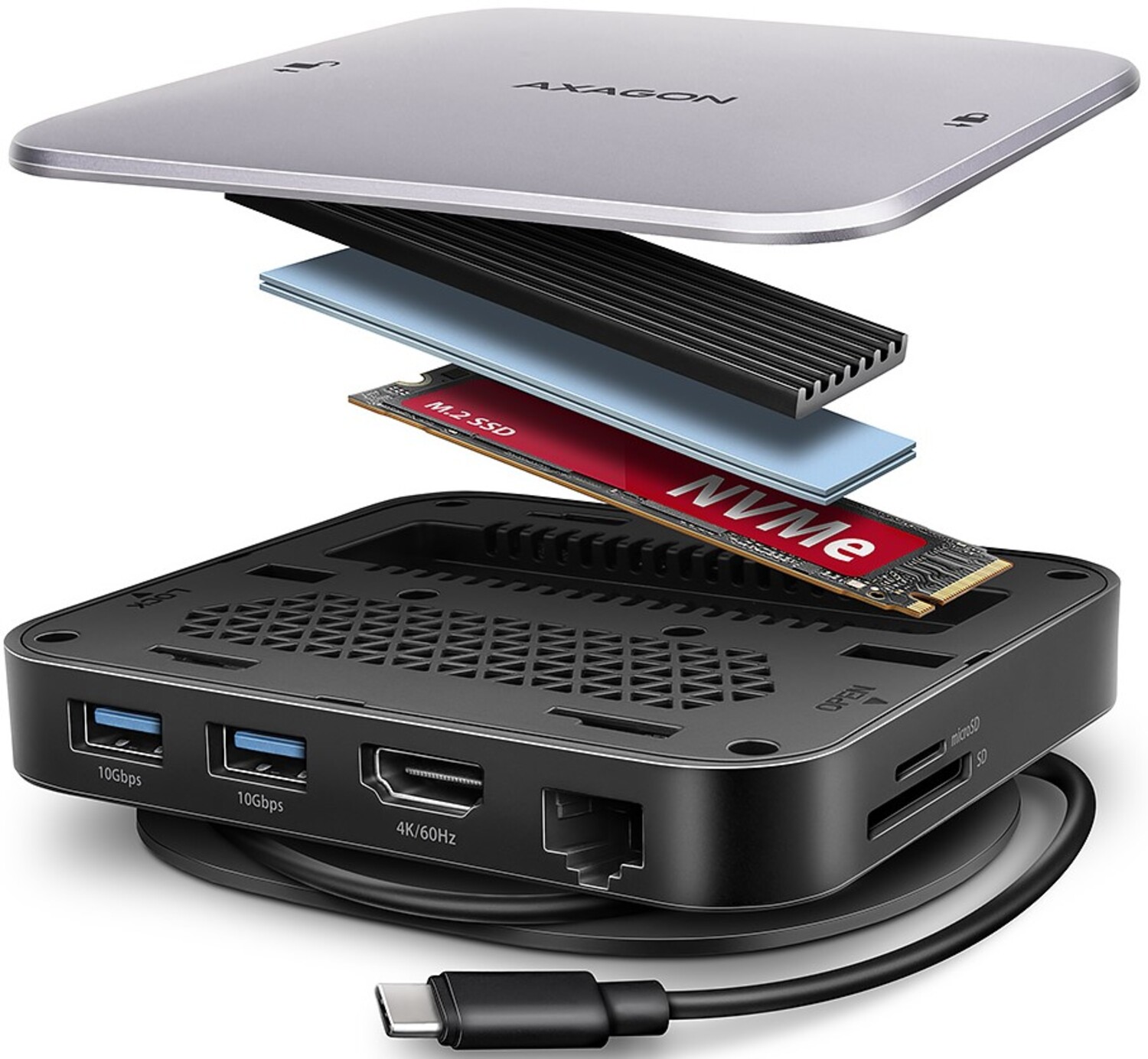 Хаб USB AXAGON USB-C 10Gbps UFO 9in1 Grey (HMC-UFO) - Фото 1