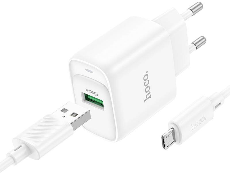 Мережевий зарядний пристрій HOCO C140A QC3.0 charger set (Micro)(EU) White (6942007627818) - Фото 1