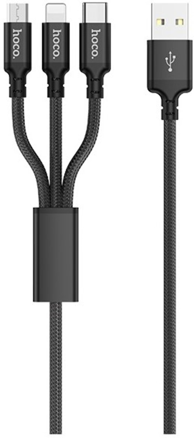 Кабель синхронізації даних HOCO X14 3-in-1 iP+Micro+Type-C Black (6931474719157) - Фото 1