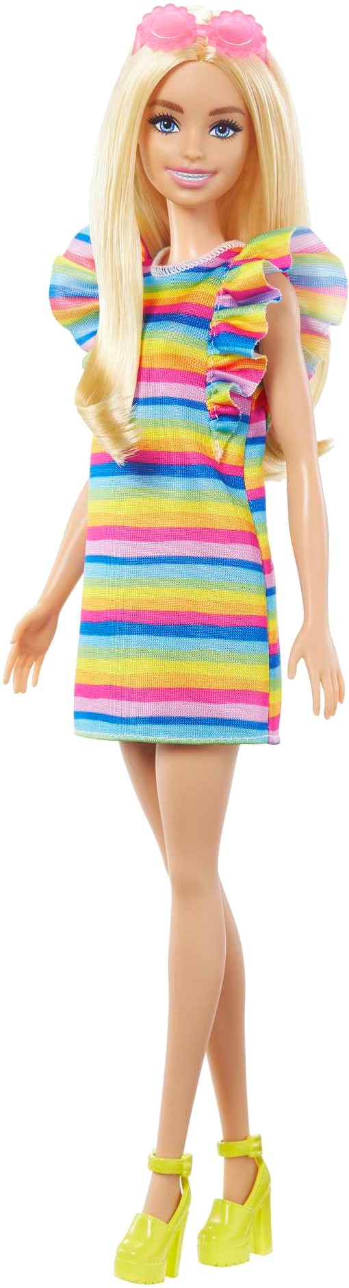 Лялька Barbie "Модниця" з брекетами у смугастій сукні (HPF73) - Фото 1