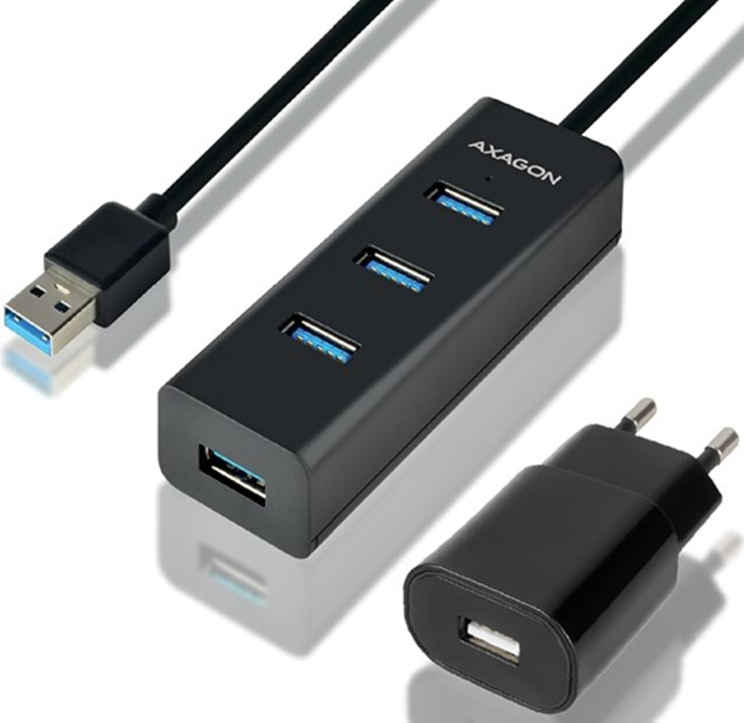 Хаб USB AXAGON USB3.0 CHARGING 1.2m Cable, MicroUSB Charging, Black (HUE-S2BP) - Фото 1