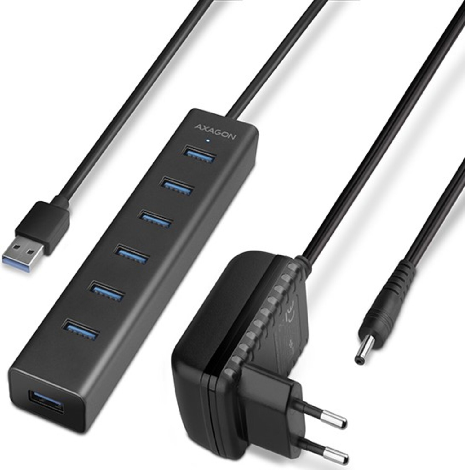 Хаб USB AXAGON USB3.0 CHARGING 40 см USB-A cable, Black (HUE-SA7BP) - Фото 1