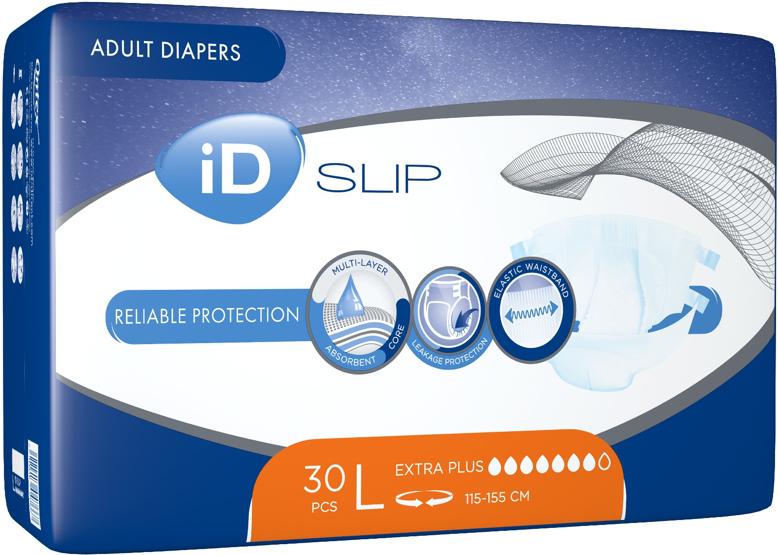 Одноразовые подгузники ID Slip Extra Plus Large талия 115-155 см 30 шт. (5411416047667) - Фото 1