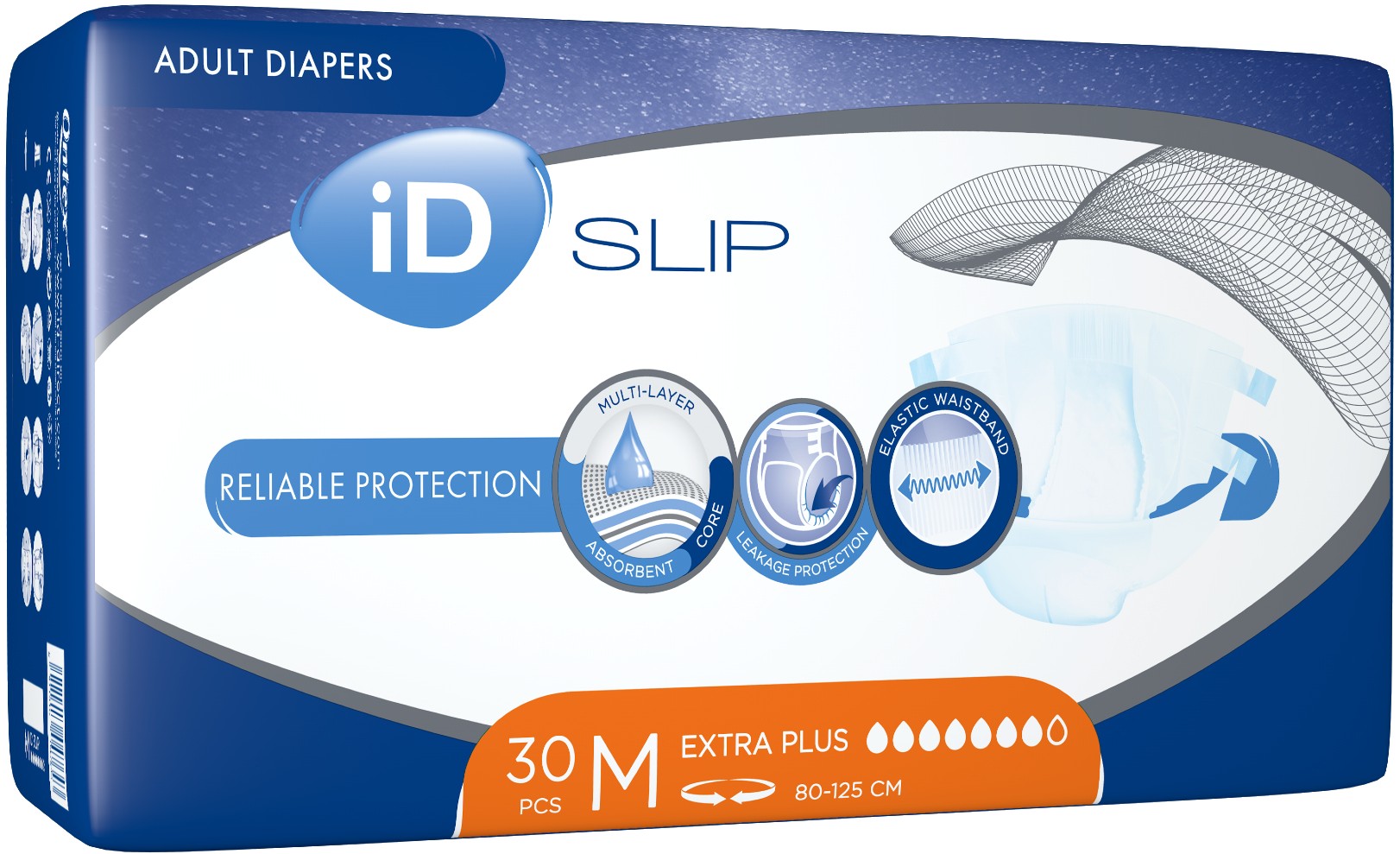 Одноразовые подгузники ID Slip Extra Plus Medium талия 80-125 см 30 шт. (5411416047643) - Фото 1