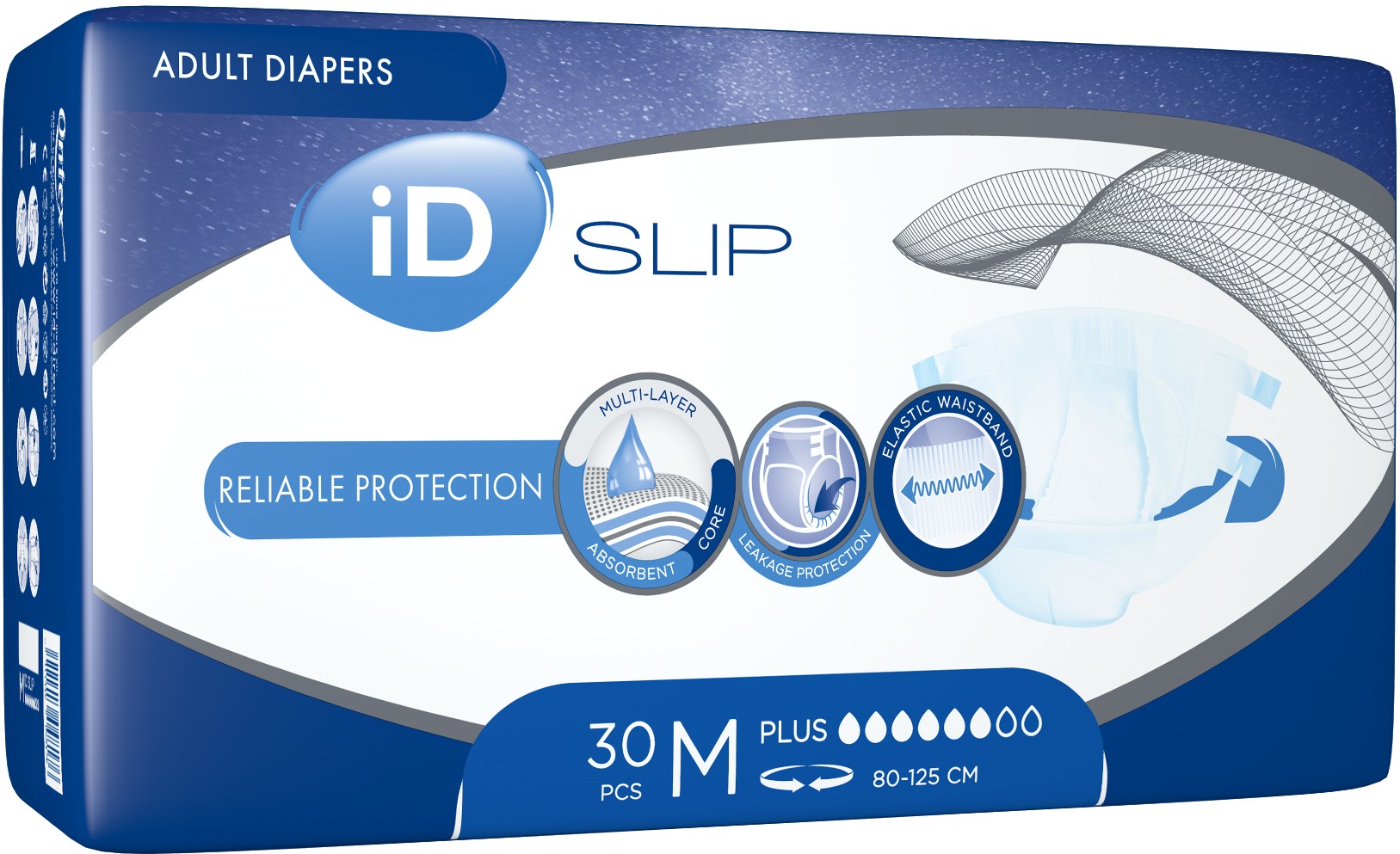 Одноразовые подгузники ID Slip Plus Medium талия 80-125 см 30 шт. (5411416048176) - Фото 1