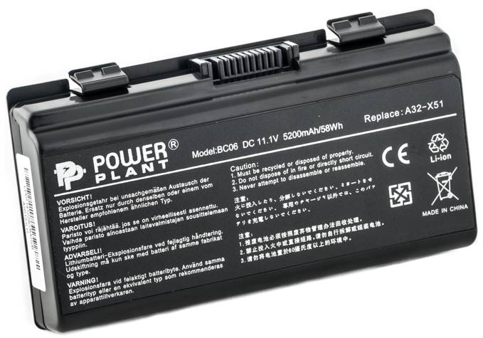 Аккумулятор для ноутбука PowerPlant ASUS X51H (A32-T12, AS5151LH) 11.1V 5200mAh (NB00000011) - Фото 1