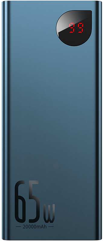 Батарея мобильная Baseus Metal 20000mAh PD 65W USB-C 2xUSB QC 3.0 Blue (PPIMDA-D03) - Фото 1