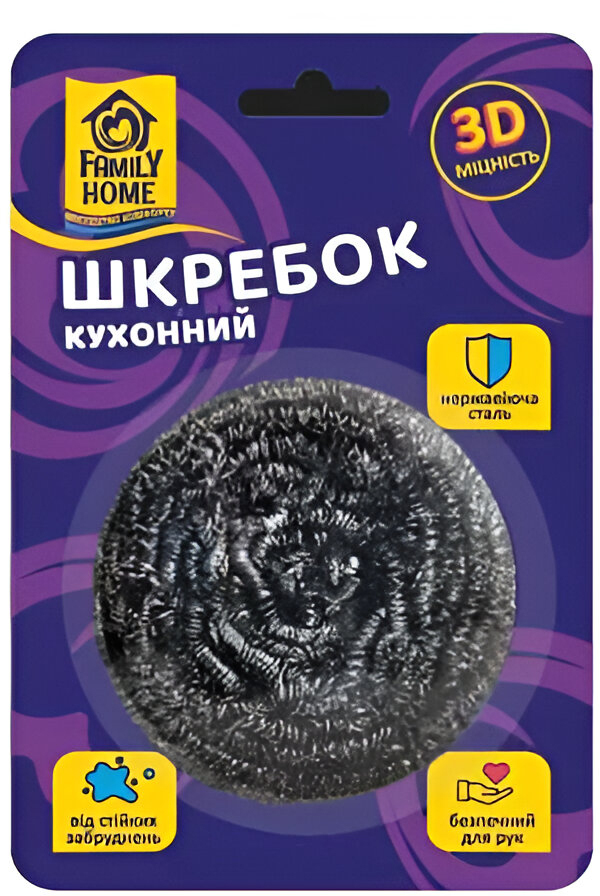 Губка для мытья посуды металлическая Family Home 3D Прочность 1 шт. (4820268100351) - Фото 1
