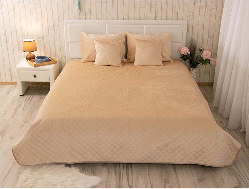 Покрывало двуспальное Руно 220х240 велюр (330.55_Beige ромб) - Фото 1