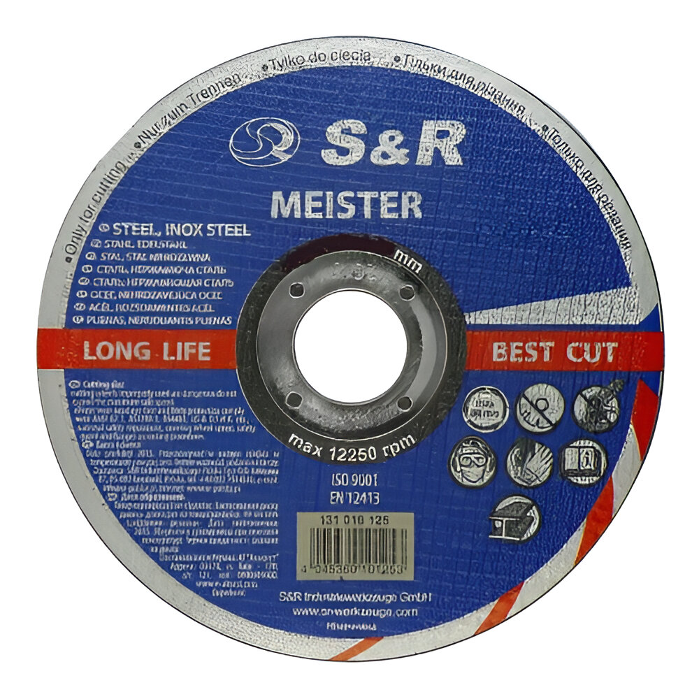 Купить Круг отрезной по металлу S&R Meister 125x1,0x22,2 мм 25 шт. (131010125-25) - Фото 1 Круг отрезной по металлу S&R Meister 125x1,0x22,2 мм 25 шт. (131010125-25) - Фото 1