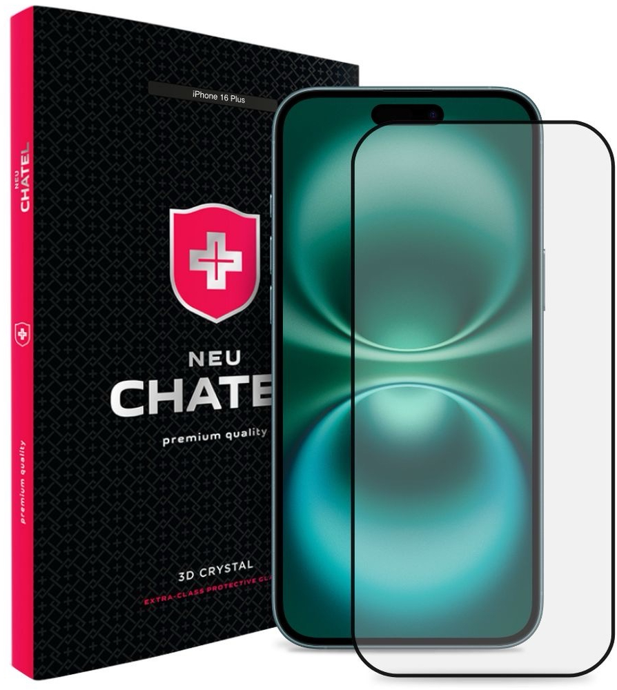 Защитное стекло для смартфона NEU Chatel Corning Gorilla Glass with Mesh for iPhone 16 Plus/15 Plus Front Black (+NEU3D16+B) - Фото 1