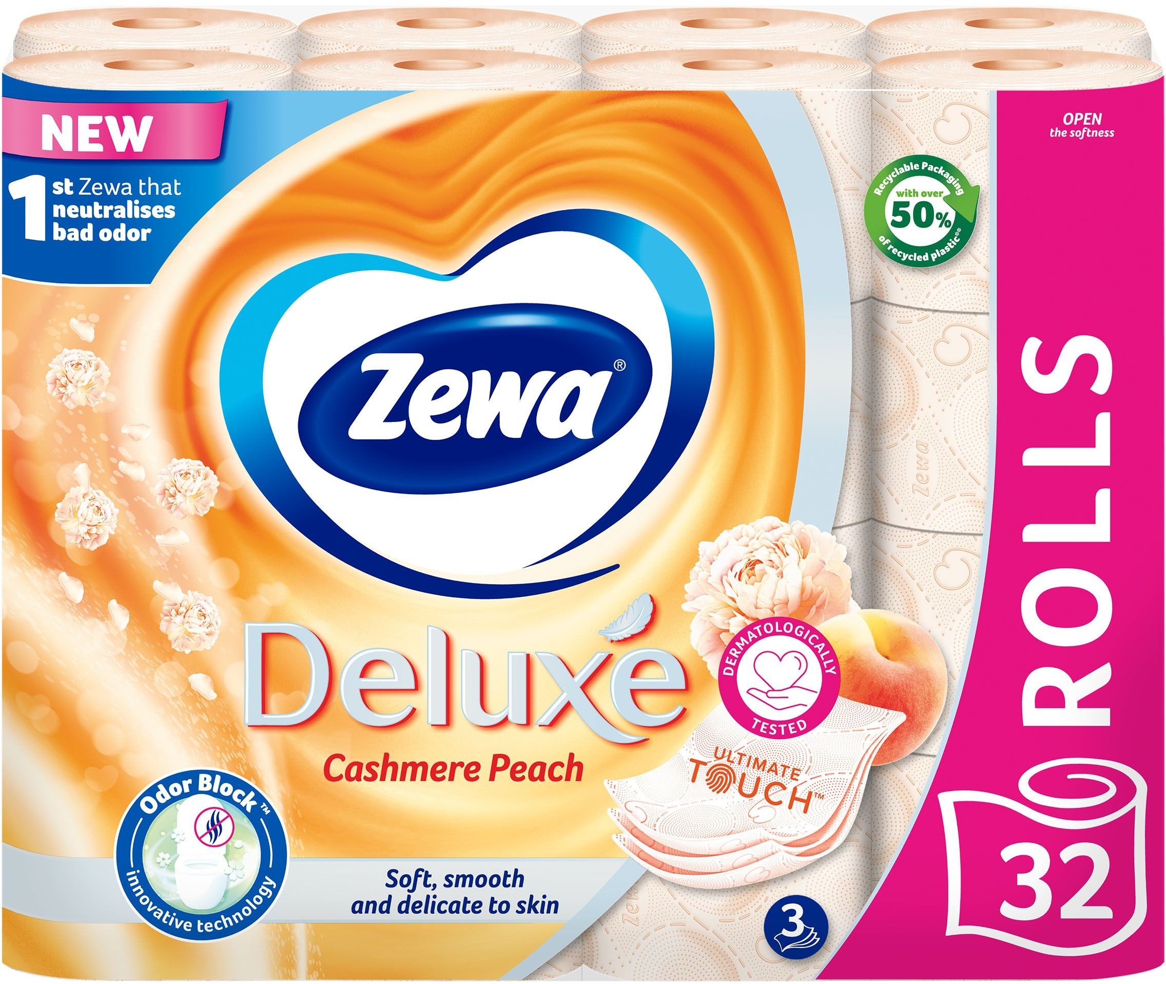 Туалетная бумага Zewa Deluxe Персик 3 слоя 32 рулона (7322542544631) - Фото 1