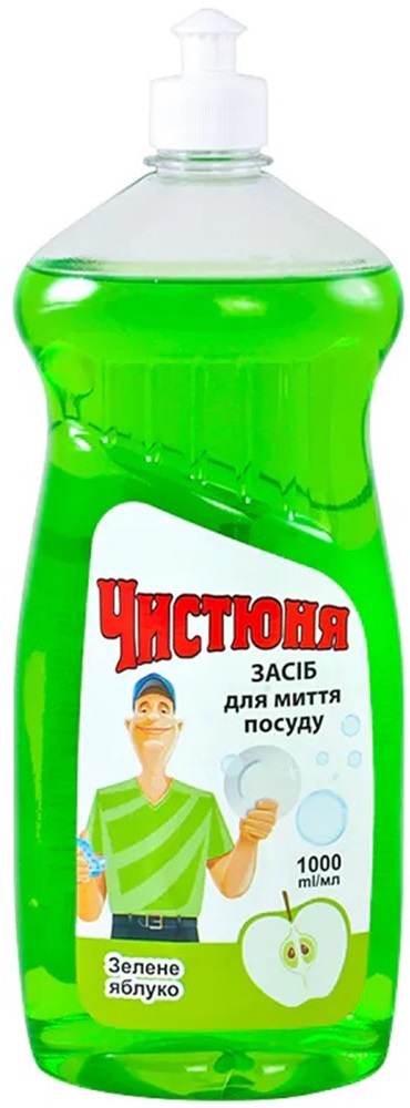 Купить Средство для ручного мытья посуды Чистюня зеленое яблоко 1 л (4820168430060) - Фото 1 Средство для ручного мытья посуды Чистюня зеленое яблоко 1 л (4820168430060) - Фото 1