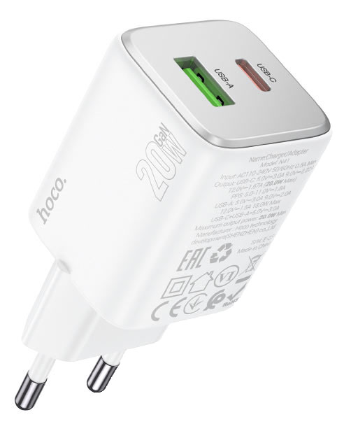 Сетевое зарядное устройство HOCO N41 Almighty PD20W+QC3.0 charger White (6942007617031) - Фото 1