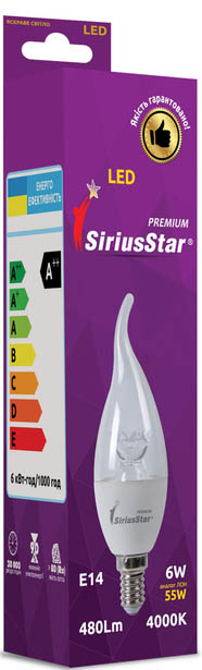 Лампочка светодиодная SiriusStar 3301 СA37 tail crystal 6W-4000K-E14 - Фото 1