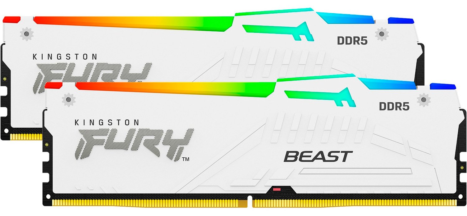 Память DDR Kingston Fury Beast White RGB DDR5 2х32GB/5200 (KF552C36BWEAK2-64) - Фото 1