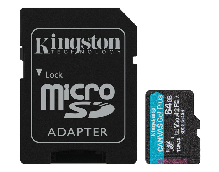 Карта памяти Kingston MicroSDXC 64GB Canvas Go! Plus Class 10 UHS-I U3 V30 A2 + SD-адаптер (SDCG3/64GB) - Фото 1
