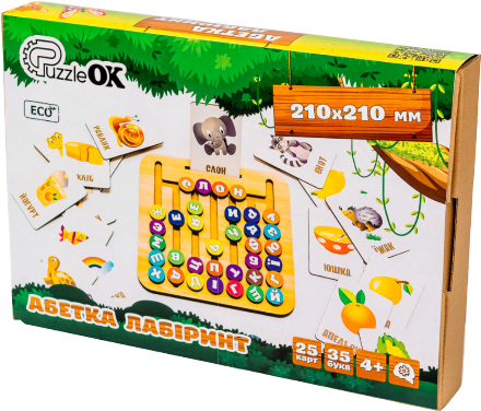 Настольная игра карточная (до 2 лет) PuzzleOk Деревянная настольная игра монтессори "Азбука Лабиринт" (Puz-72859) - Фото 1