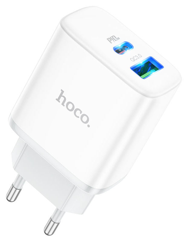 Сетевое зарядное устройство HOCO C105A Stage dual port PD20W+QC3.0 charger White (6931474782946) - Фото 1