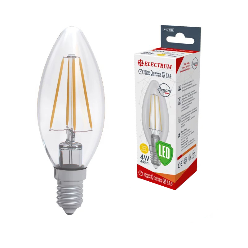 Лампочка світлодіодна Electrum Filament 4W E14 3000K (A-LC-1942) - Фото 1