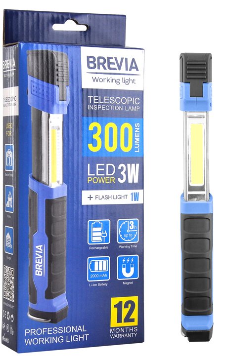 Купити Ліхтар акумуляторний Brevia LED 3W COB+1W LED 300lm, 2000mAh, type-C (11350) - Фото 1 Ліхтар акумуляторний Brevia LED 3W COB+1W LED 300lm, 2000mAh, type-C (11350) - Фото 1