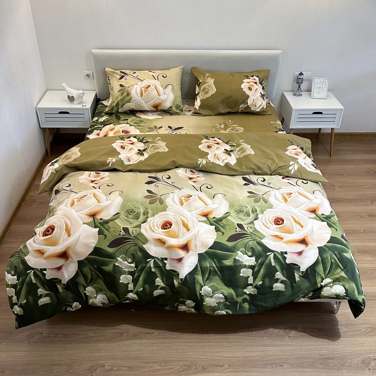 Комплект постельного белья Lelit P-0108 Поликотон Коричнево-Зеленый семейный (1194858) - Фото 1