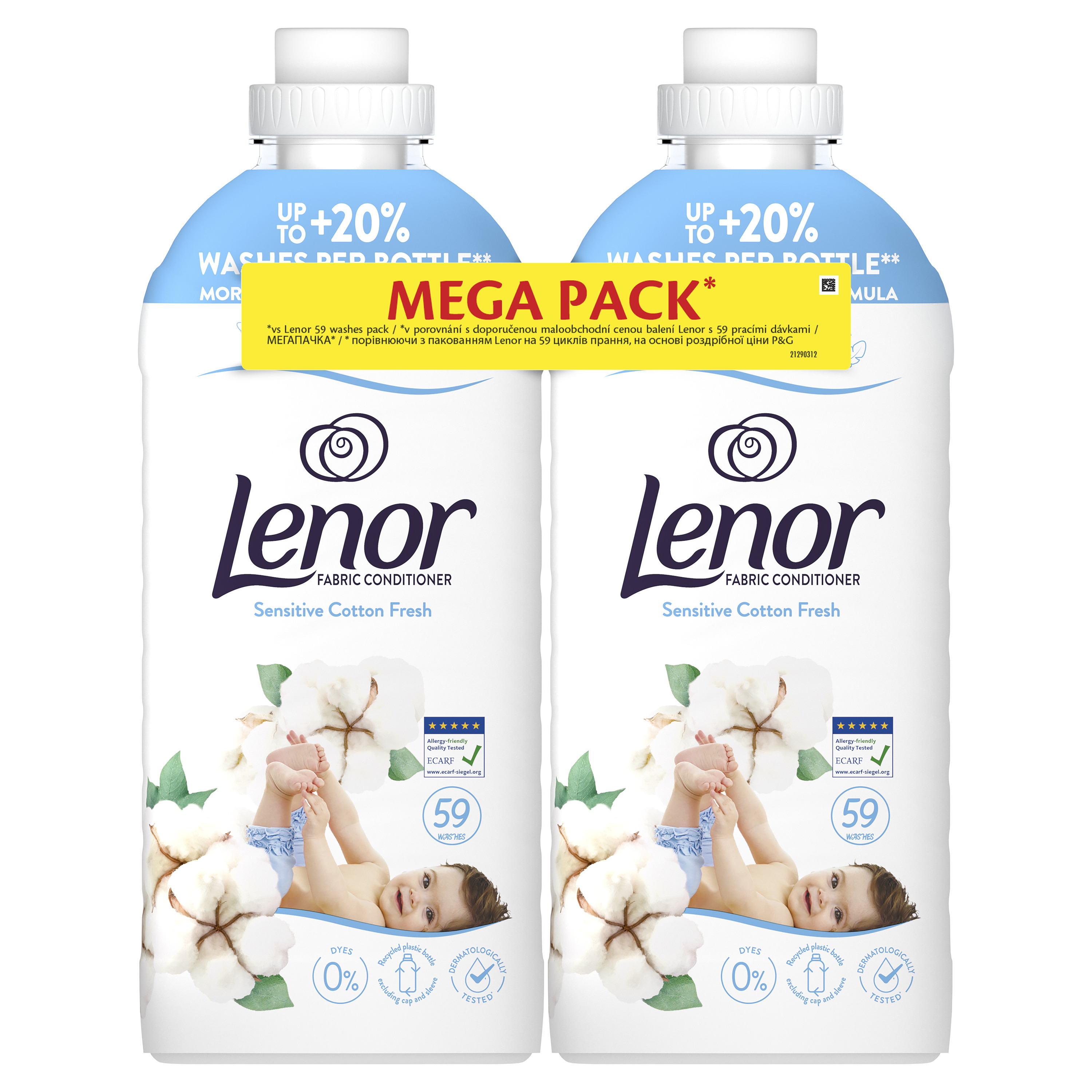 Ополіскувач для білизни Lenor Свіжість бавовни, 118 циклів прання, 2x1,239 л