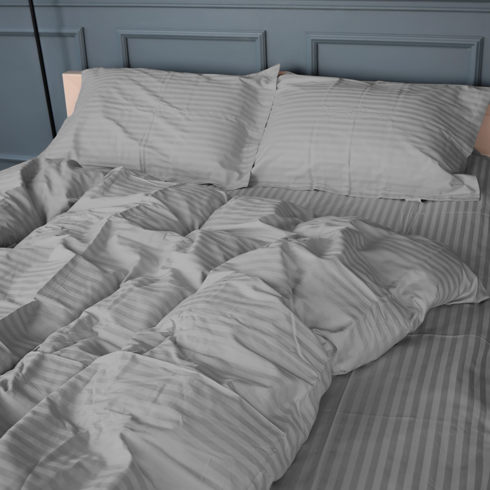Комплект постільної білизни дитячий MirSon Satin Stripe 30-0010 Light Gray 110х140 (2200005246146) - Фото 1