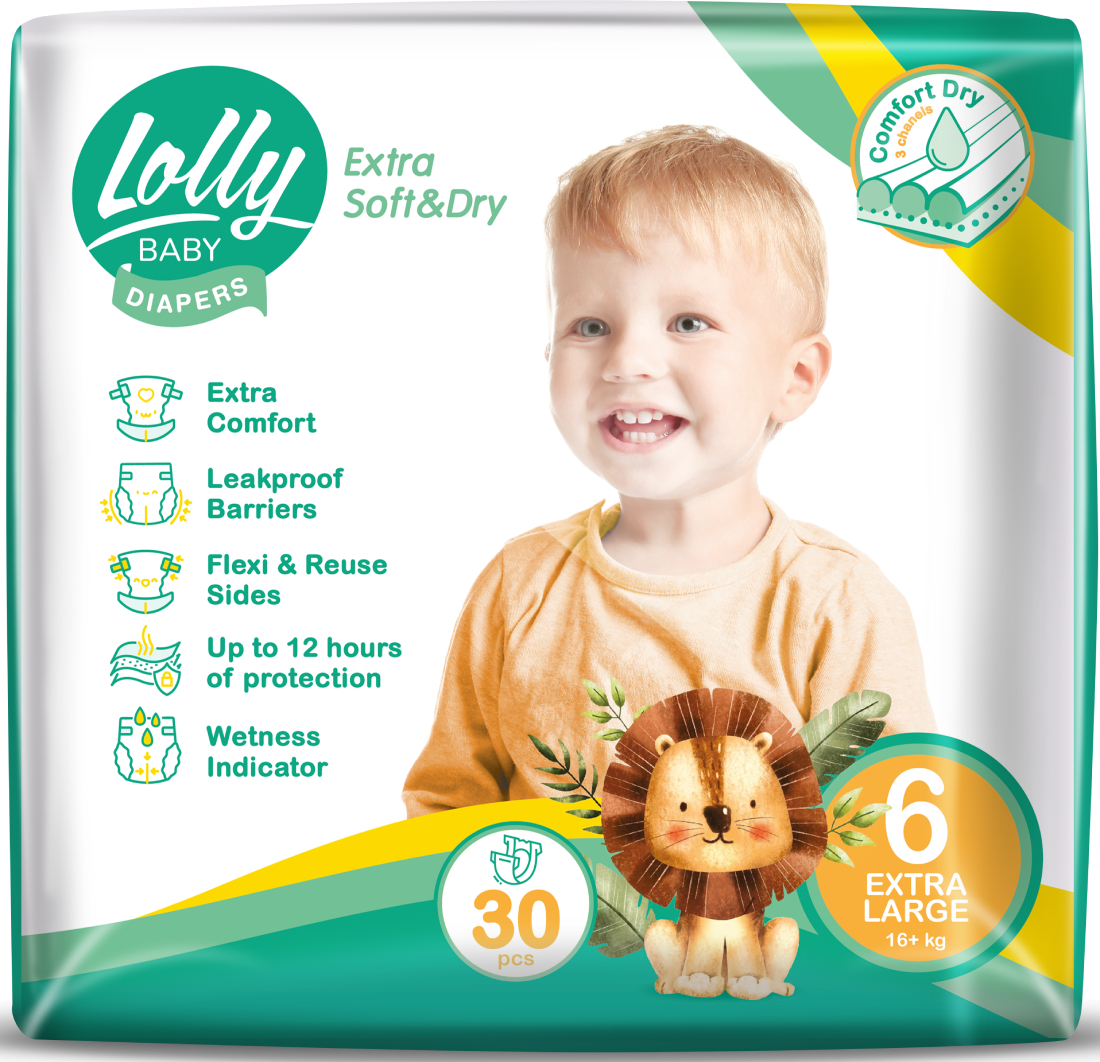 Одноразові підгузки Lolly Soft Розмір 6 (16+ кг.), 30 шт. (4820174981280)