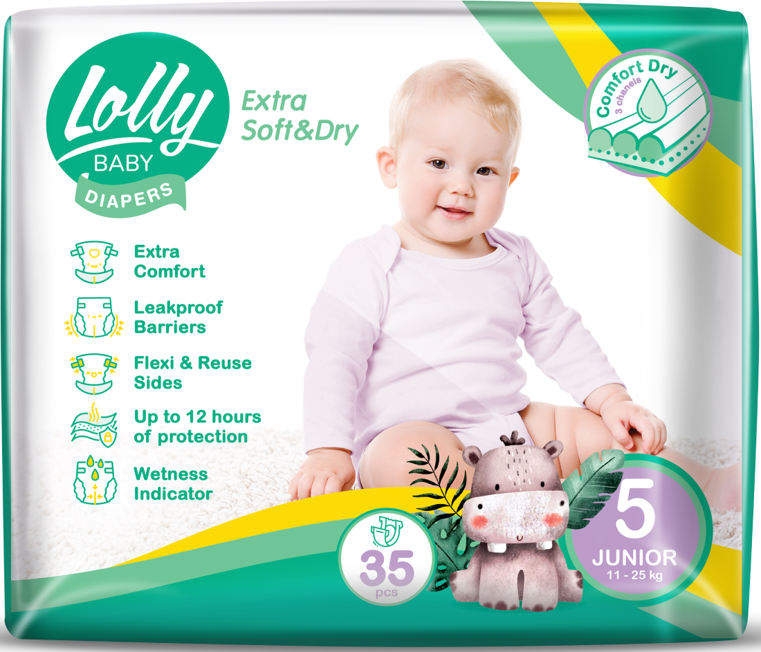 Одноразові підгузки Lolly Soft Розмір  5 (11-25 кг.), 35 шт. (4820174981273)