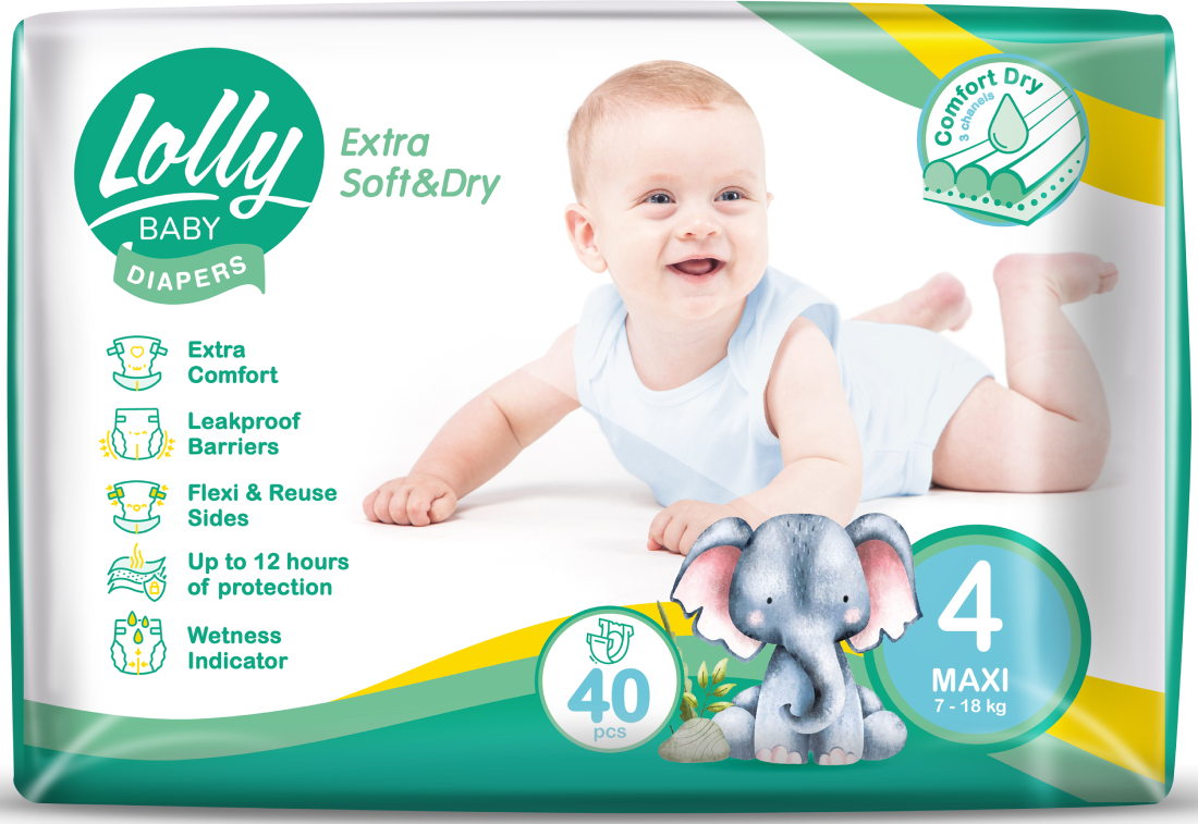 Одноразові підгузки Lolly Soft Розмір 4 (7-18 кг.), 40 шт. (4820174981266)