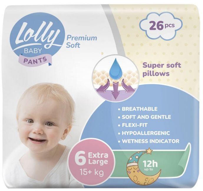 Одноразові підгузки-трусики Lolly Premium Soft Extra Large 6 (15+ кг), 26 шт (981013)